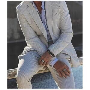 Lauren Ralph L. Suit Mens 44R Lithg Blue Liner Blazer Pants 2 Pc Pant 34W X 32L